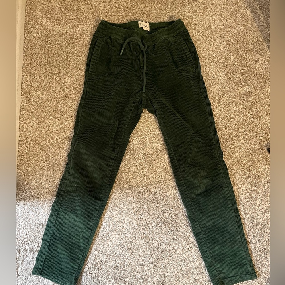 Pact Organic Cotton Corduroy Joggers Tapered Drawstring Hipster Pants Green S
